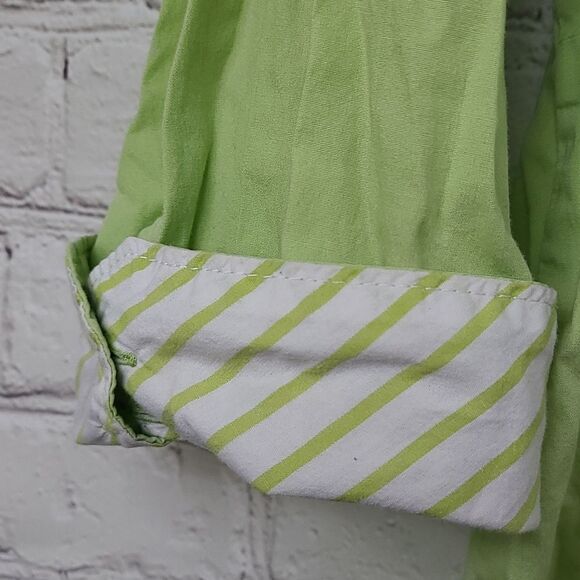 Duck Head Petite PS Lime Green Button Down Shirt Stripe Cuffs Summer Casual Top - Picture 5 of 8